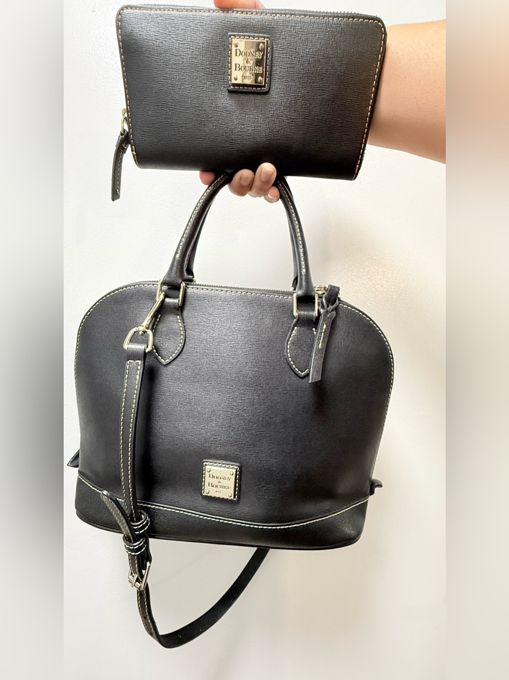 Dooney & Bourke Black Leather Dome Satchel + matching Wallet